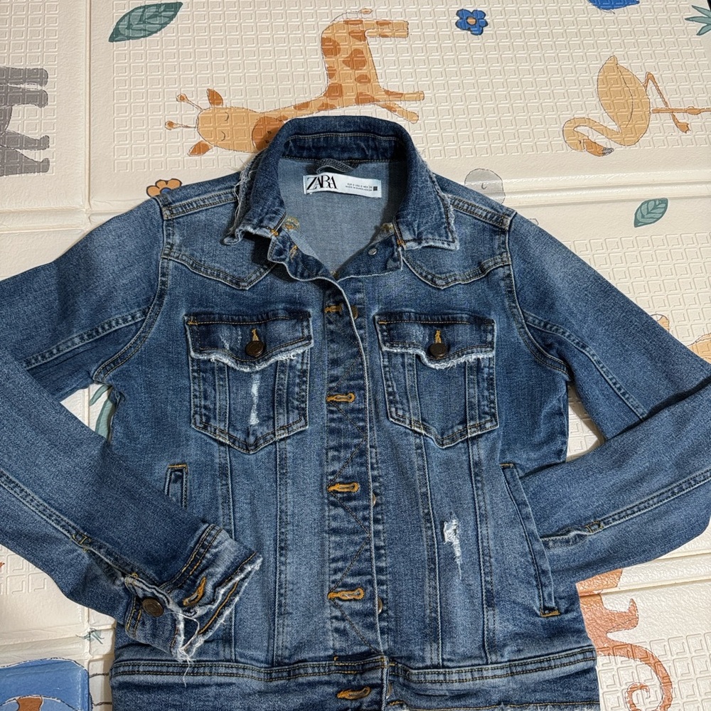 Zara Distressed Blue Denim Jacket